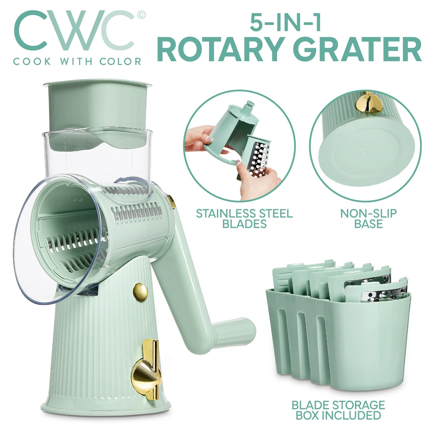 Cook with Color Cheese Grater Rotary – Easy-to-Use Food Shredder for Cheese, Sage