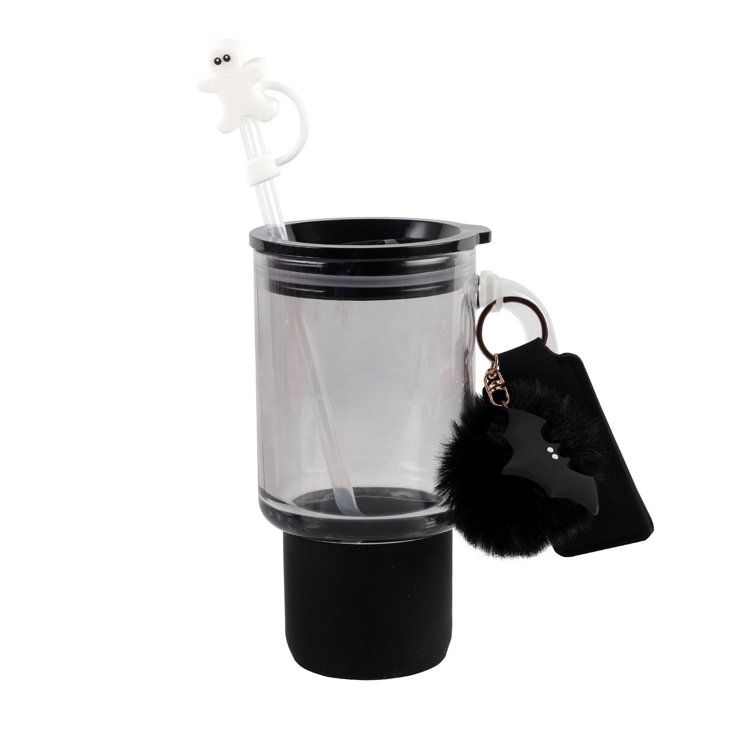 Cook With Color 24 oz Halloween Glass Water Bottle with Lid & Straw Ð Black Bat Design, Non-Slip Silicone Base