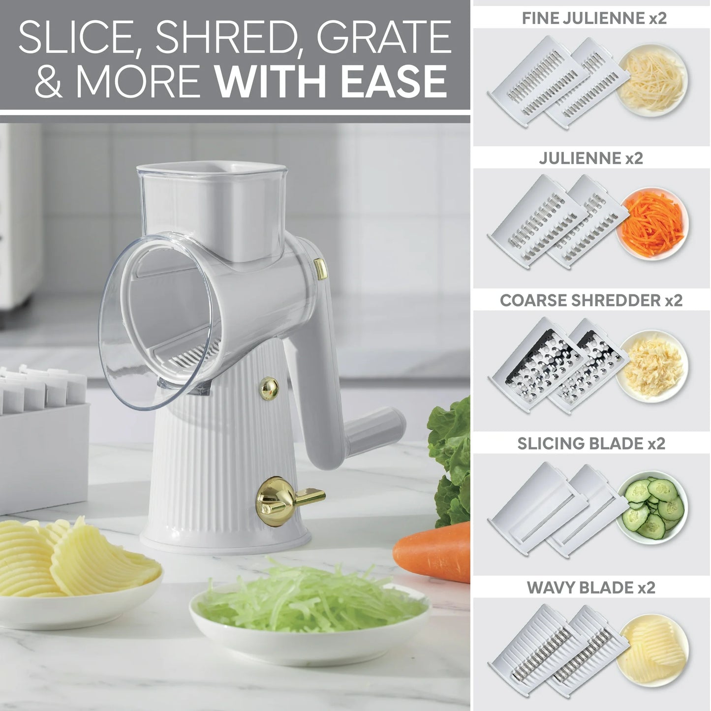 Cook with Color Cheese Grater Rotary – Easy-to-Use Food Shredder for Cheese, Grey