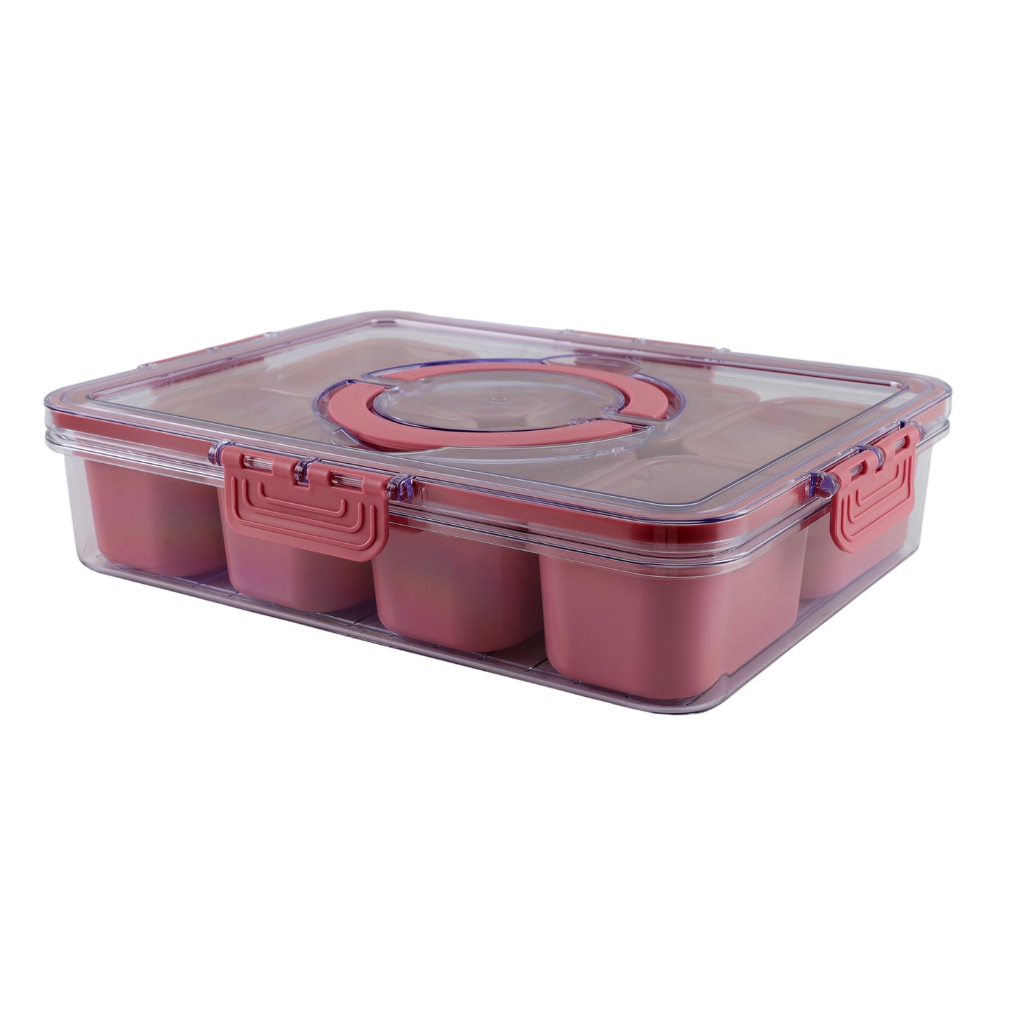 Cook With Color 8-Compartment Snackle Box, Charcuterie Container, Divided Serving Tray with Lid and Handle, Mauve