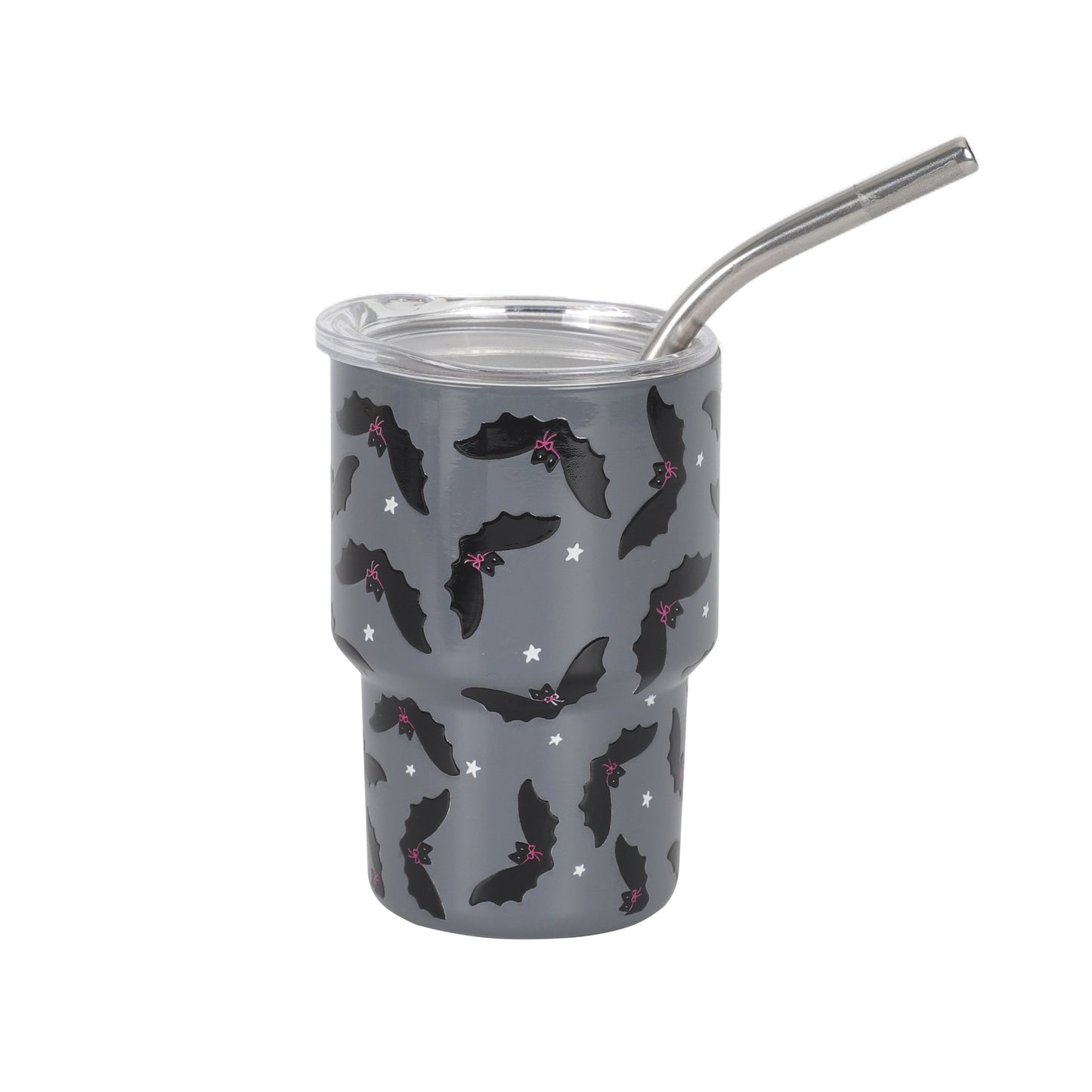 Cook With Color 5 oz Halloween Mini Tumbler with Lid & Straw Ð Bat Design, Non-Slip Silicone Base