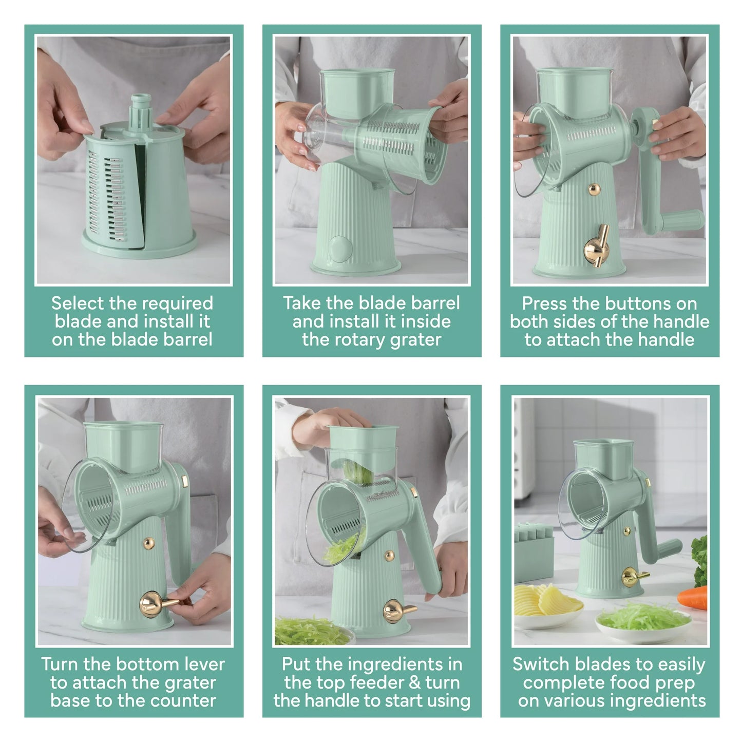 Cook with Color Cheese Grater Rotary – Easy-to-Use Food Shredder for Cheese, Sage