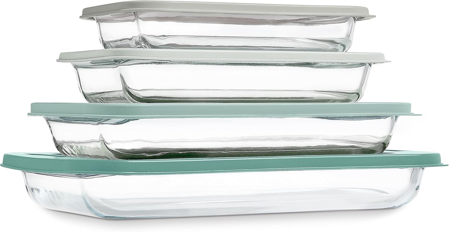 COOK WITH COLOR 8-Piece Deep Glass Baking Dish Set with Plastic Lids – Casserole and Food Storage Containers for Lasagna, Leftovers – Freezer-to-Oven, Microwave & Dishwasher Safe