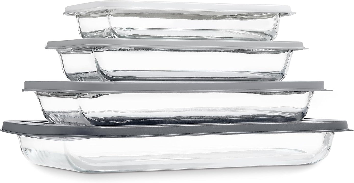 COOK WITH COLOR 8-Piece Deep Glass Baking Dish Set with Plastic Lids – Casserole and Food Storage Containers for Lasagna, Leftovers – Freezer-to-Oven, Microwave & Dishwasher Safe