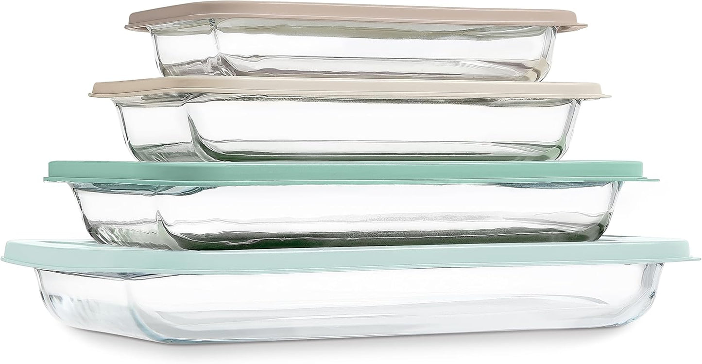 COOK WITH COLOR 8-Piece Deep Glass Baking Dish Set with Plastic Lids – Casserole and Food Storage Containers for Lasagna, Leftovers – Freezer-to-Oven, Microwave & Dishwasher Safe