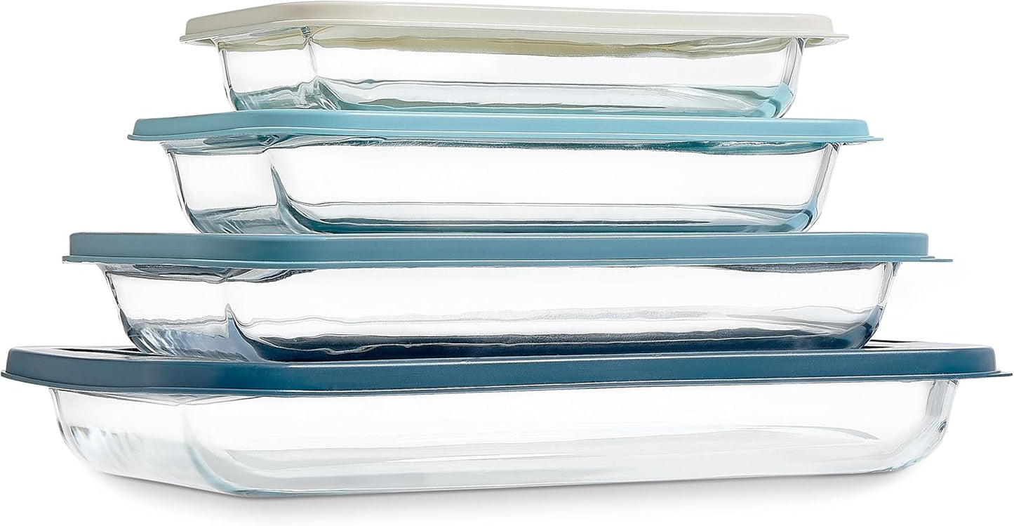 COOK WITH COLOR 8-Piece Deep Glass Baking Dish Set with Plastic Lids – Casserole and Food Storage Containers for Lasagna, Leftovers – Freezer-to-Oven, Microwave & Dishwasher Safe