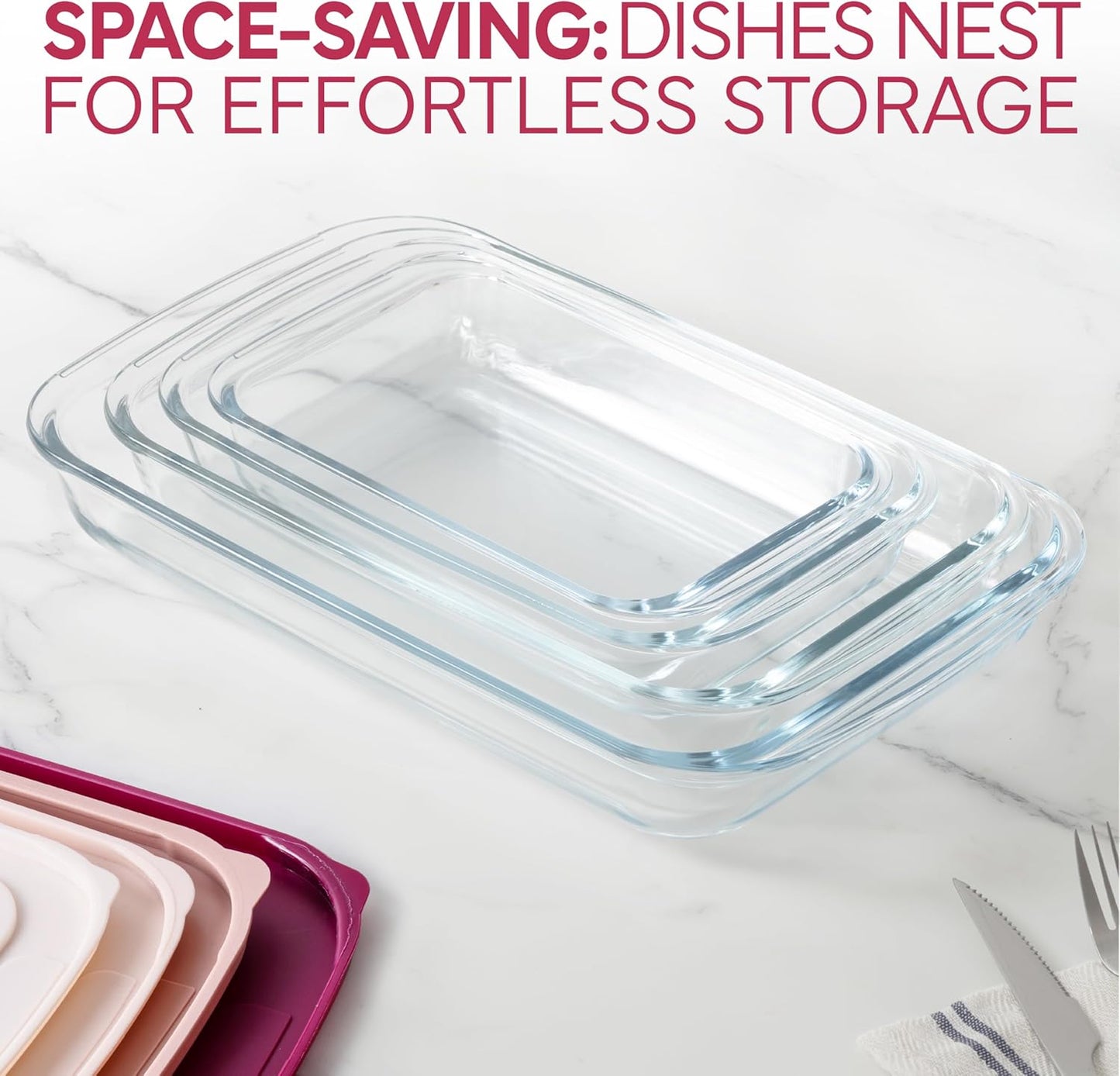 COOK WITH COLOR 8-Piece Deep Glass Baking Dish Set with Plastic Lids – Casserole and Food Storage Containers for Lasagna, Leftovers – Freezer-to-Oven, Microwave & Dishwasher Safe