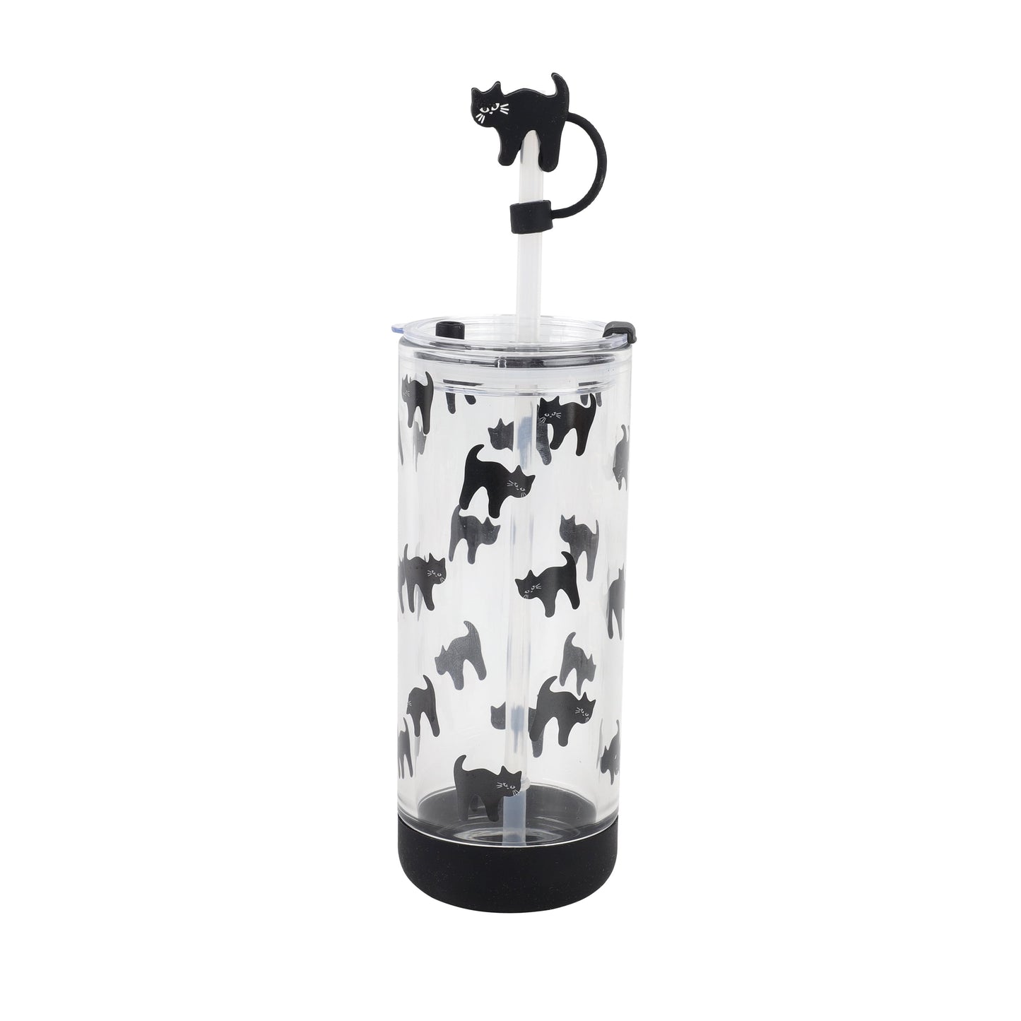 Cook With Color 20 oz Halloween Glass Water Bottle with Lid & Straw Ð Cat Design, Non-Slip Silicone Base