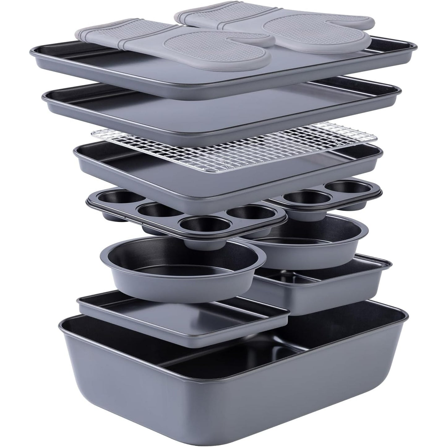 Country Kitchen 13-Piece Nonstick Cookware and Bakeware Set - Pots and Pans Collection with Stackable Design, Cream