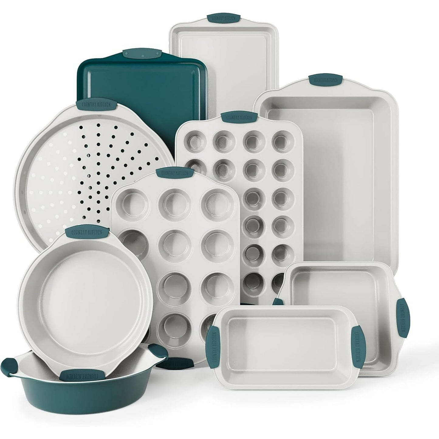 Country Kitchen 10-Piece Nonstick Bakeware Set - Stackable Pots and Pans for Cookware, Black