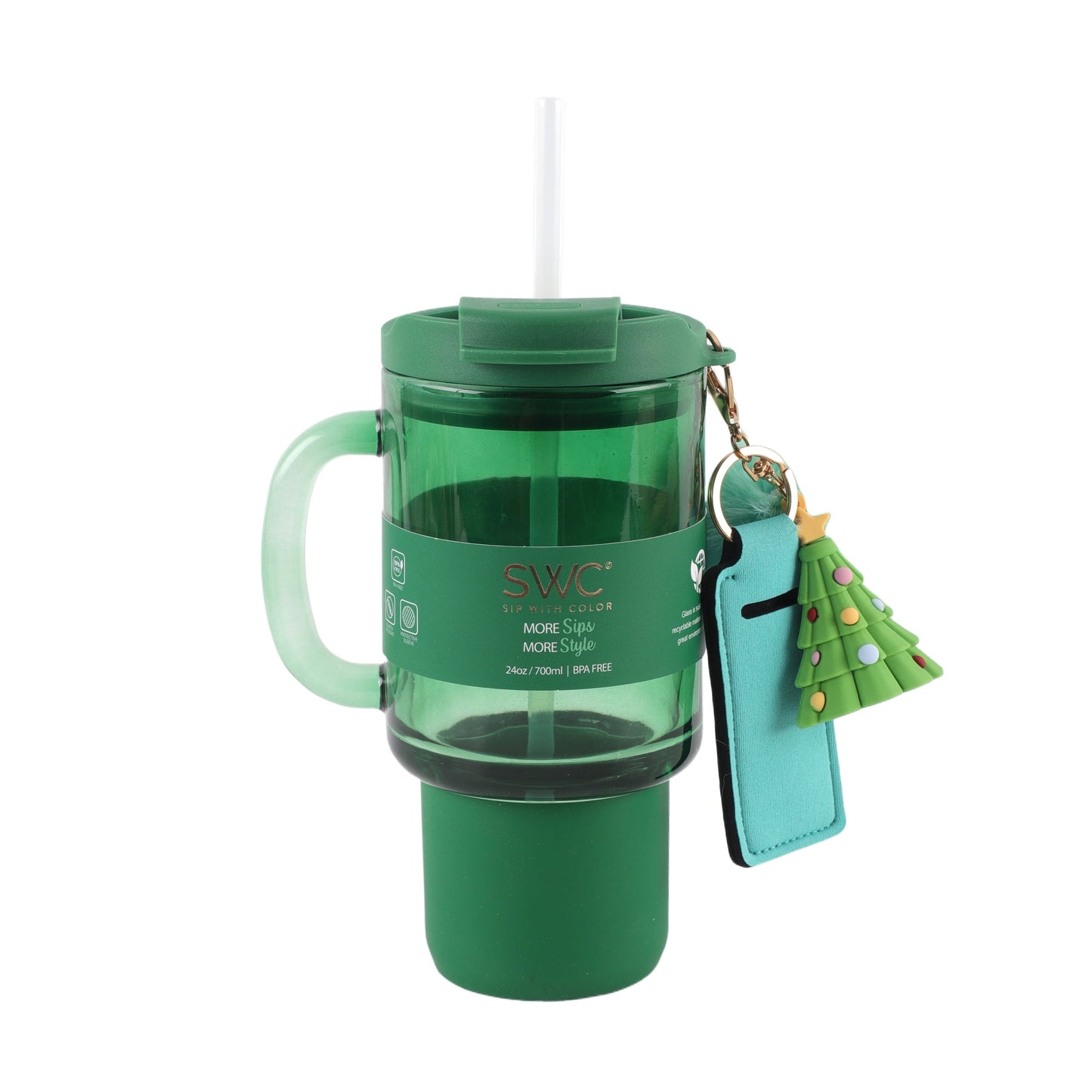 SWC 24OZ GLASS WATER CUP GREEN TREE