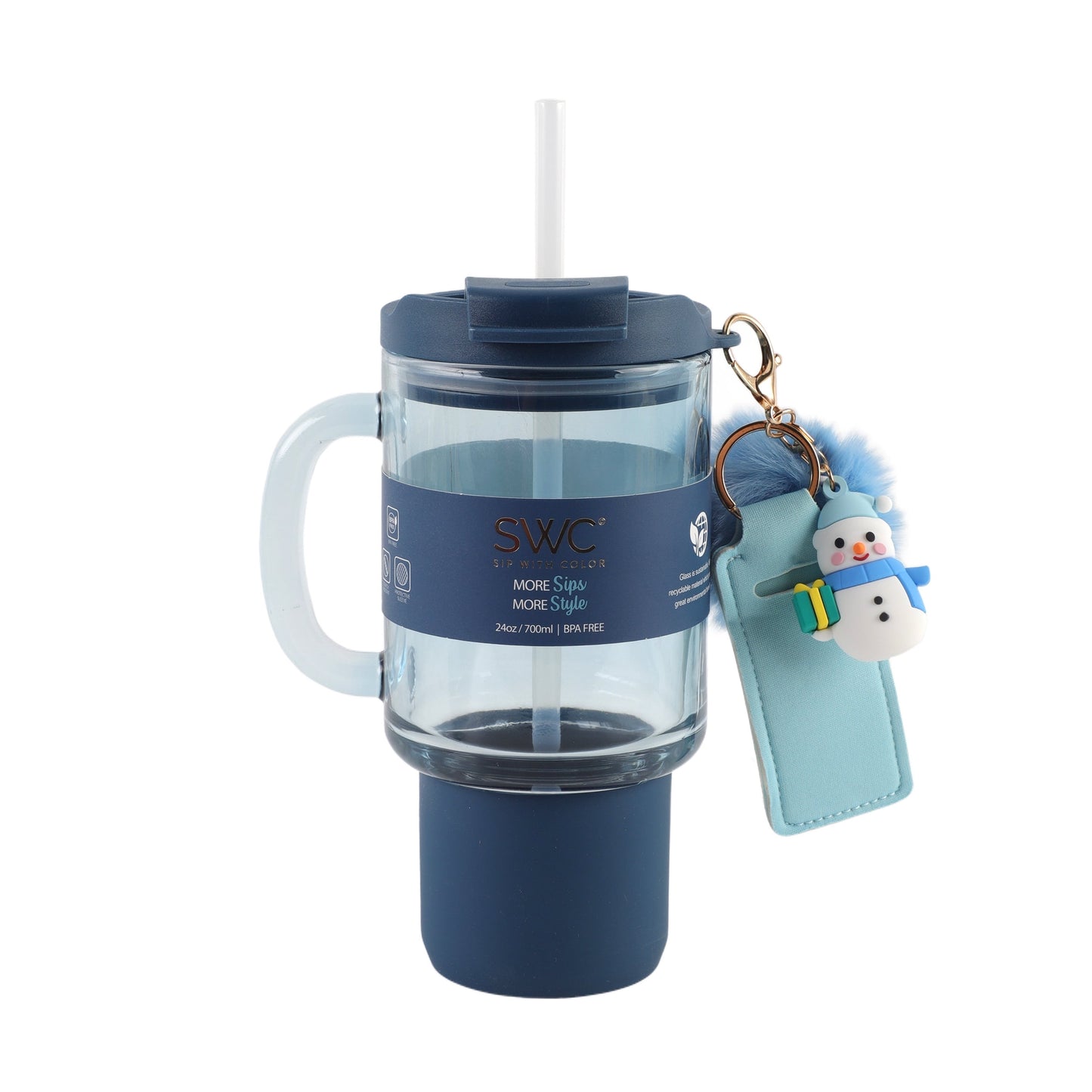SWC 24OZ GLASS WATER BOTTLE SNOWMAN