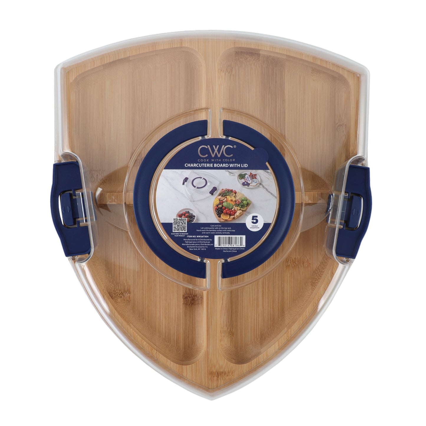 Cook With Color Texas Shield Shaped Charcuterie Board with Cover Ð 4 Compartments, Bamboo with Built-In Handle