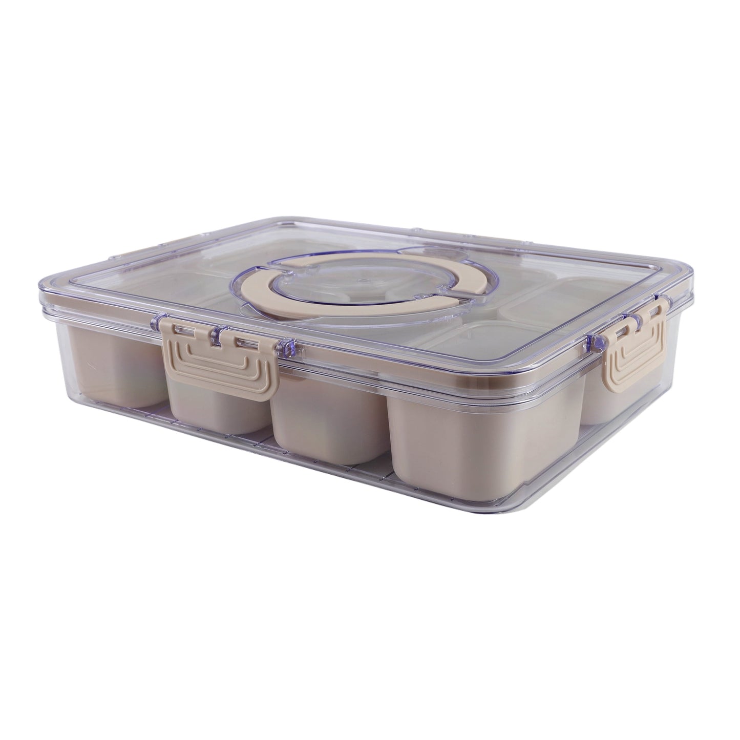 Cook With Color 8-Compartment Snackle Box, Charcuterie Container, Divided Serving Tray with Lid and Handle, Sand