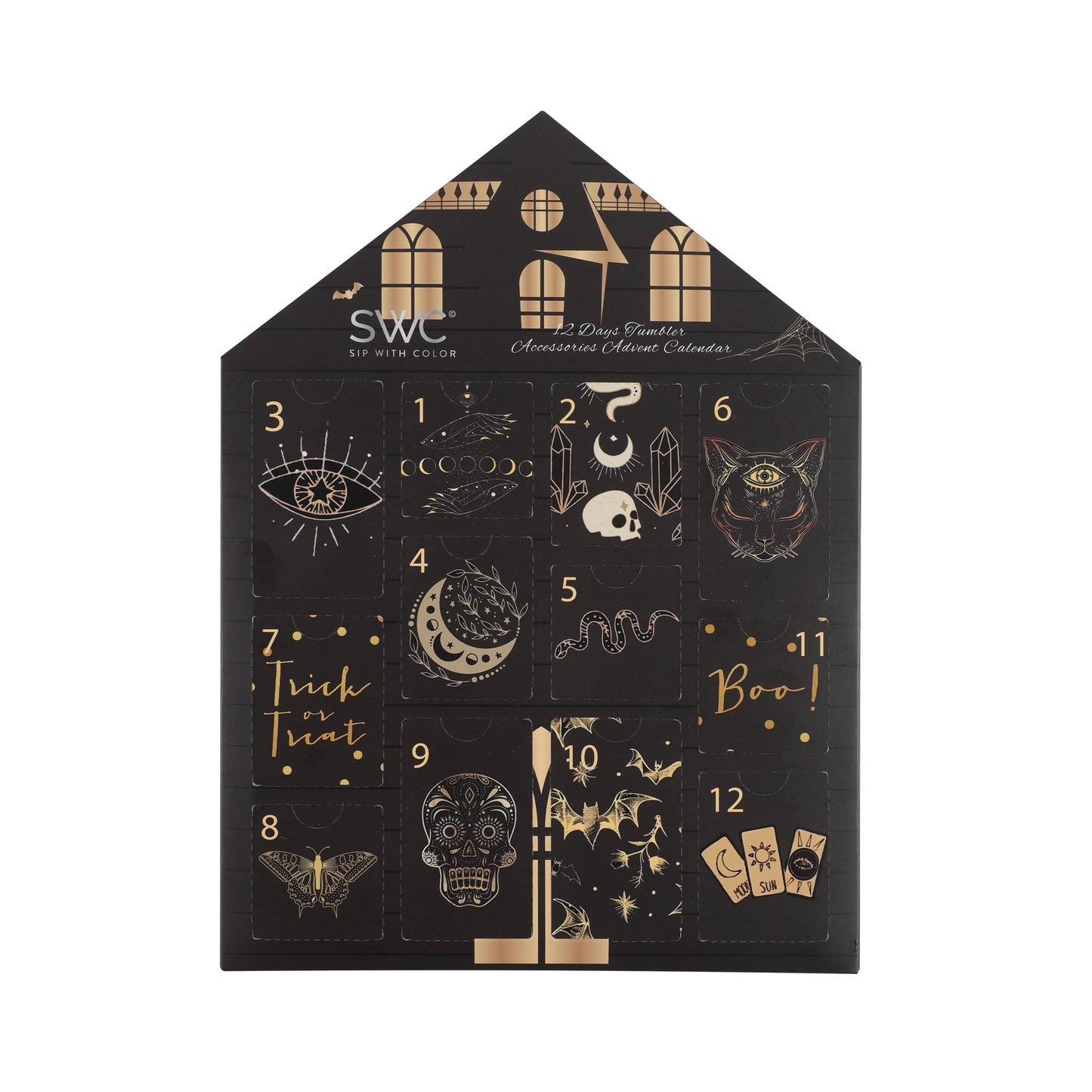 Cook With Color Halloween 12-Piece Water Bottle Accessory Advent Calendar - Hydration Gift Set, Gold