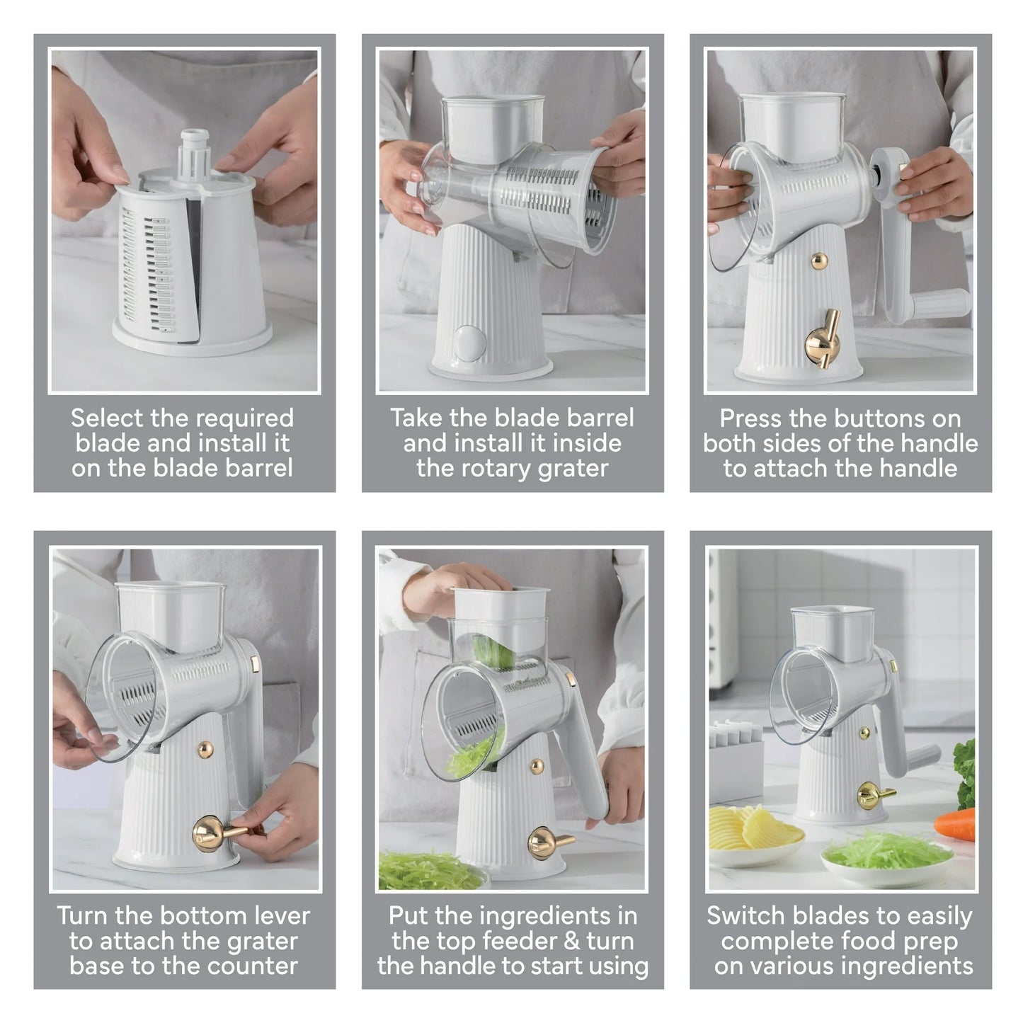 Cook with Color Cheese Grater Rotary – Easy-to-Use Food Shredder for Cheese, Grey