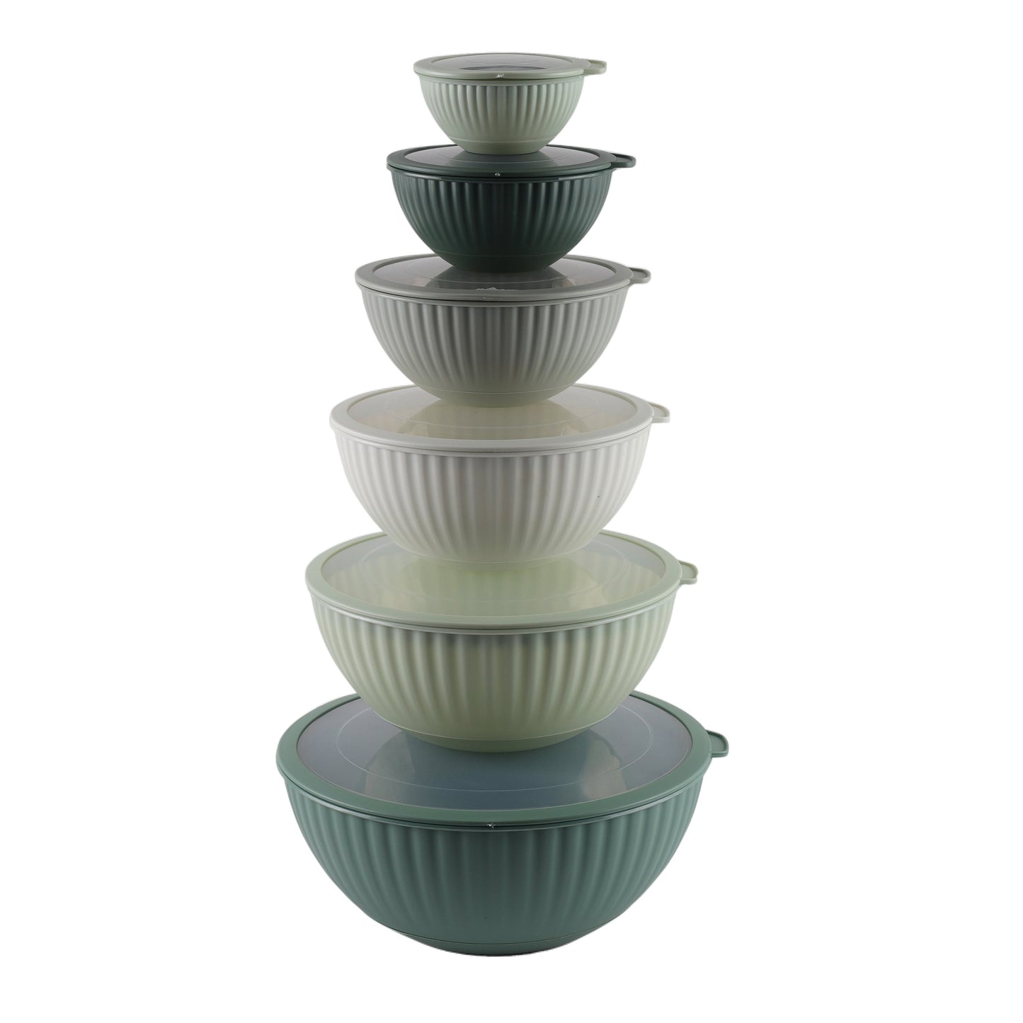 Cook with Color 12-Piece Mixing Bowl Set with Non-Slip Silicone Base and Transparent Lids, Sage