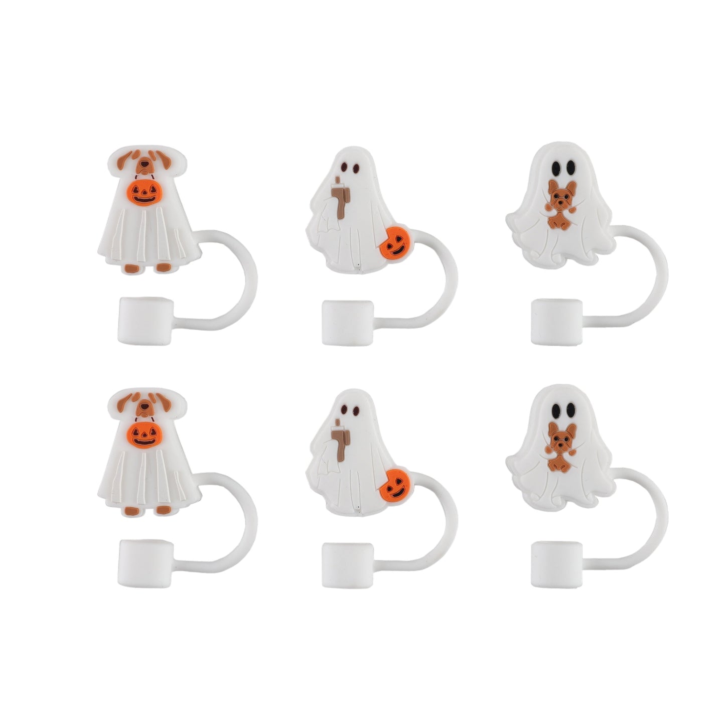 Cook With Color 6-Piece Halloween Straw Toppers Ð White Ghost Shapes, Dishwasher Safe