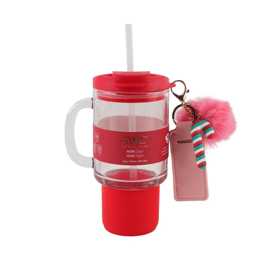 SWC 24OZ GLASS WATER BOTTLE CANDY CANE