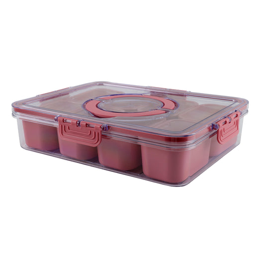 Cook With Color 8-Compartment Snackle Box, Charcuterie Container, Divided Serving Tray with Lid and Handle, Mauve