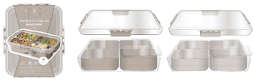 Cook With Color Mini Snack Boxes, 2-Pack Ð 4-Compartment Food Storage with Lids, Taupe