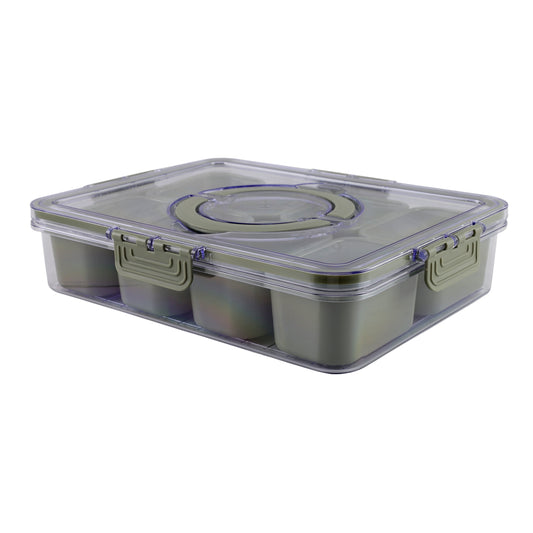 Cook With Color 8-Compartment Snackle Box, Charcuterie Container, Divided Serving Tray with Lid and Handle, Olive