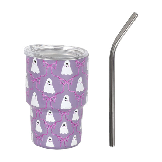 Cook With Color 5 oz Halloween Mini Tumbler with Lid & Straw Ð Pink Ghost Design, Non-Slip Silicone Base