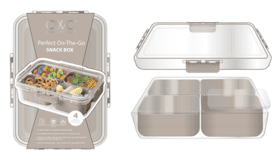 Cook With Color Mini Snack Boxes, 2-Pack Ð 4-Compartment Food Storage with Lids, Taupe