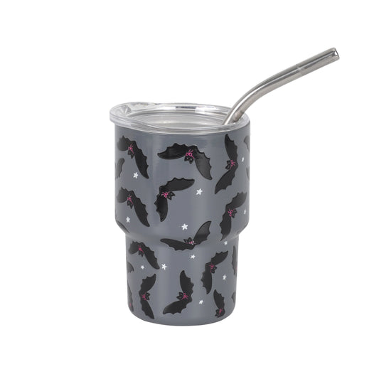 Cook With Color 5 oz Halloween Mini Tumbler with Lid & Straw Ð Bat Design, Non-Slip Silicone Base