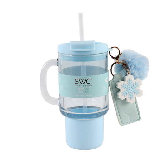 SWC 24OZ GLASS WATER CUP BLUE SNOW