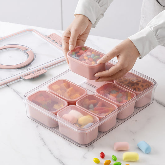 Cook With Color 8-Compartment Snackle Box, Charcuterie Container, Divided Serving Tray with Lid and Handle, Pink