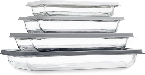 COOK WITH COLOR 8-Piece Deep Glass Baking Dish Set with Plastic Lids – Casserole and Food Storage Containers for Lasagna, Leftovers – Freezer-to-Oven, Microwave & Dishwasher Safe