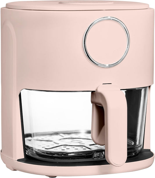 Cook with Color 1200W 4Qt Air Fryer: Stylish Design, Glass Basket, Dishwasher Safe, Digital Display, 6 Presets - Variable Temp 175°F to 400°F & 60-Min Timer