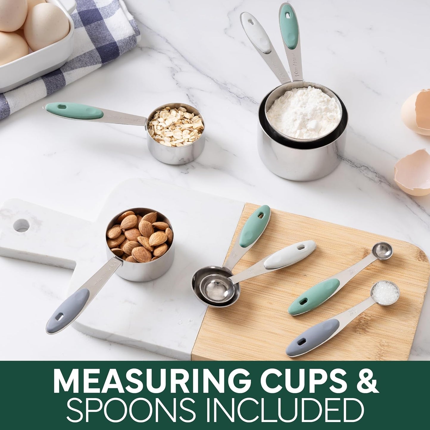 COOK WITH COLOR Stainless Steel Mixing Bowls Set and Measuring Cups- Nesting Bowls with Non-Slip Bottom and Easy-Grip Handles, Rose, 11 Pieces