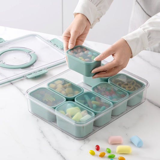 Cook With Color 8-Compartment Snackle Box, Charcuterie Container, Divided Serving Tray with Lid and Handle, Sage