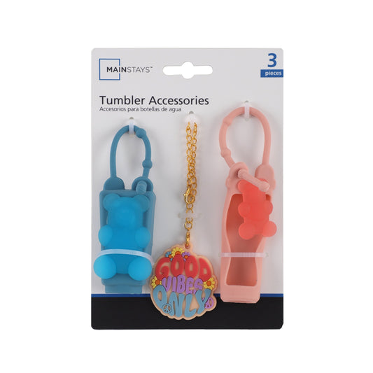 Mainstays 3-Piece Tumbler Accessories Set Ð Bear Chapstick Cover, Charm & Sanitizer Holder