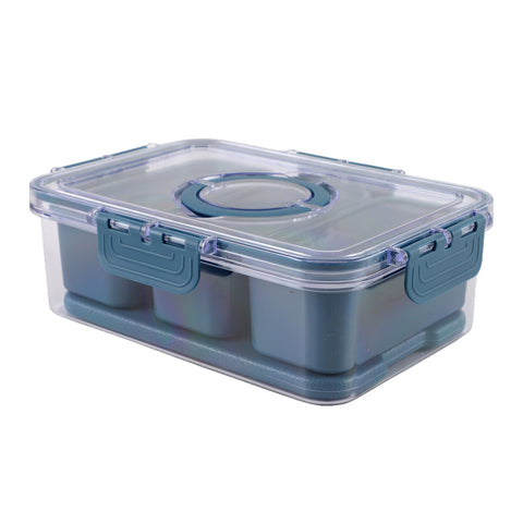 Cook with Color 3-Compartment Snack Box Food Storage Carrier and Container, Charcuterie Container, with Removable Ice Pack, Portable and Dishwasher Safe, Blue, Designed to Help with Travel Commutes