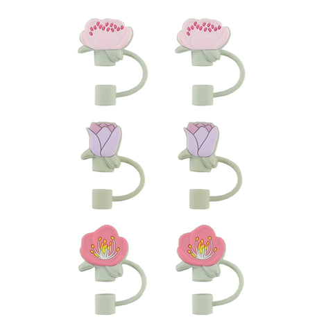Cook With Color 6 Piece Straw Topper Set, Reusable Straw Covers, Universal Fit, Dishwasher Safe, Flowers