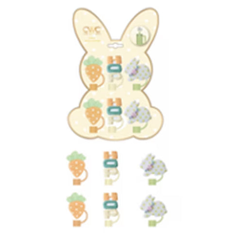 Cook With Color 6 Piece Straw Topper Set, Reusable Straw Covers, Universal Fit, Dishwasher Safe, Bunny
