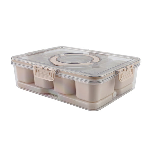 Cook with Color 8-Compartment Snack Box Food Storage Carrier and Container, Charcuterie Container, with Removable Ice Pack, Dishwasher Safe, Leak-Proof, and Portable, Taupe