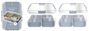 Cook With Color Mini Snack Boxes, 2-Pack Ð 4-Compartment Food Storage with Lids, Light Blue