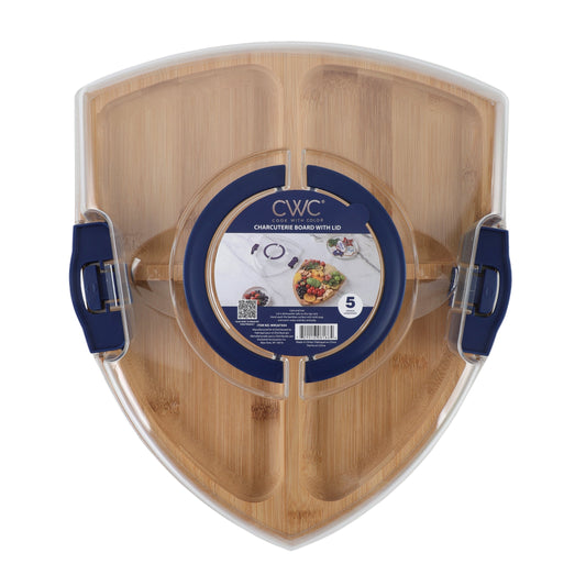 Cook With Color Texas Shield Shaped Charcuterie Board with Cover Ð 4 Compartments, Bamboo with Built-In Handle