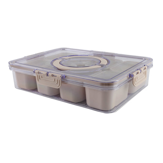 Cook With Color 8-Compartment Snackle Box, Charcuterie Container, Divided Serving Tray with Lid and Handle, Sand