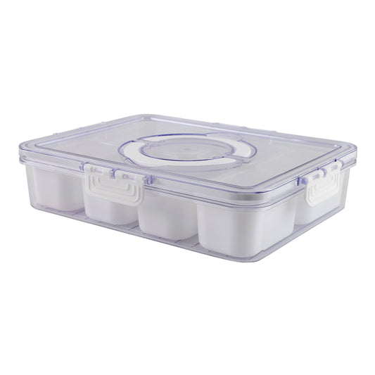 Cook With Color 8-Compartment Snackle Box, Charcuterie Container, Divided Serving Tray with Lid and Handle, White