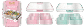 Cook With Color Mini Snack Boxes, 2-Pack Ð 4-Compartment Food Storage with Lids, Pink & Green