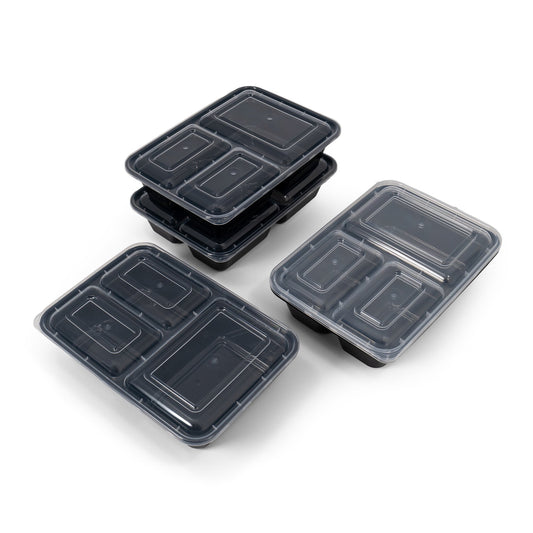 Mainstays 5-Pack Meal Prep Containers with 3 Compartments and Lids, BPA-Free, Leak-Resistant, Microwave Safe