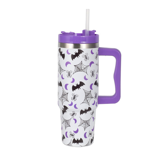 Cook With Color 30 oz Halloween Tumbler with Handle Ð Purple, Includes Lid & Straw