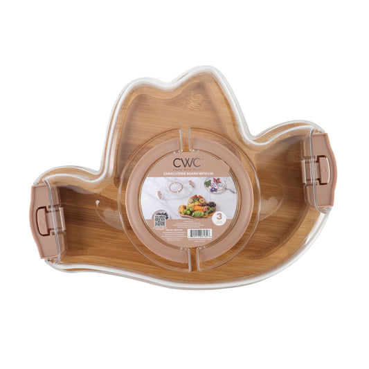Cook With Color Texas Cowboy Hat Shaped Charcuterie Board with Cover Ð 3 Compartments, Bamboo with Built-In Handle