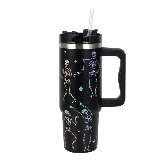Cook With Color 30 oz Halloween Tumbler with Handle Ð Black, Includes Lid & Straw