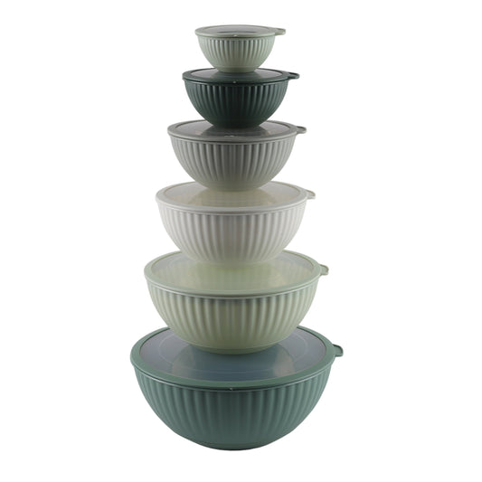 Cook with Color 12-Piece Mixing Bowl Set with Non-Slip Silicone Base and Transparent Lids, Sage